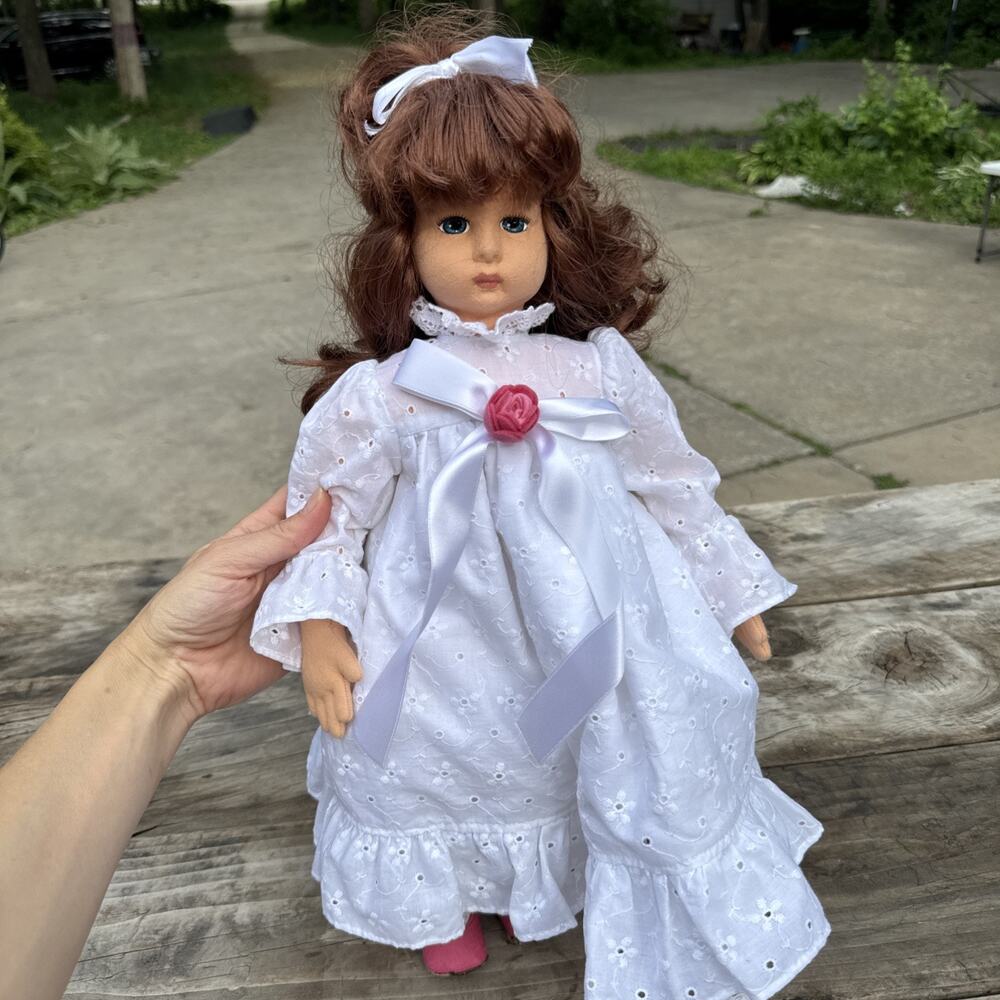 Lenci Torino Italy Felt Girl Doll 19” White Dress and Bloomers Brown Hair
